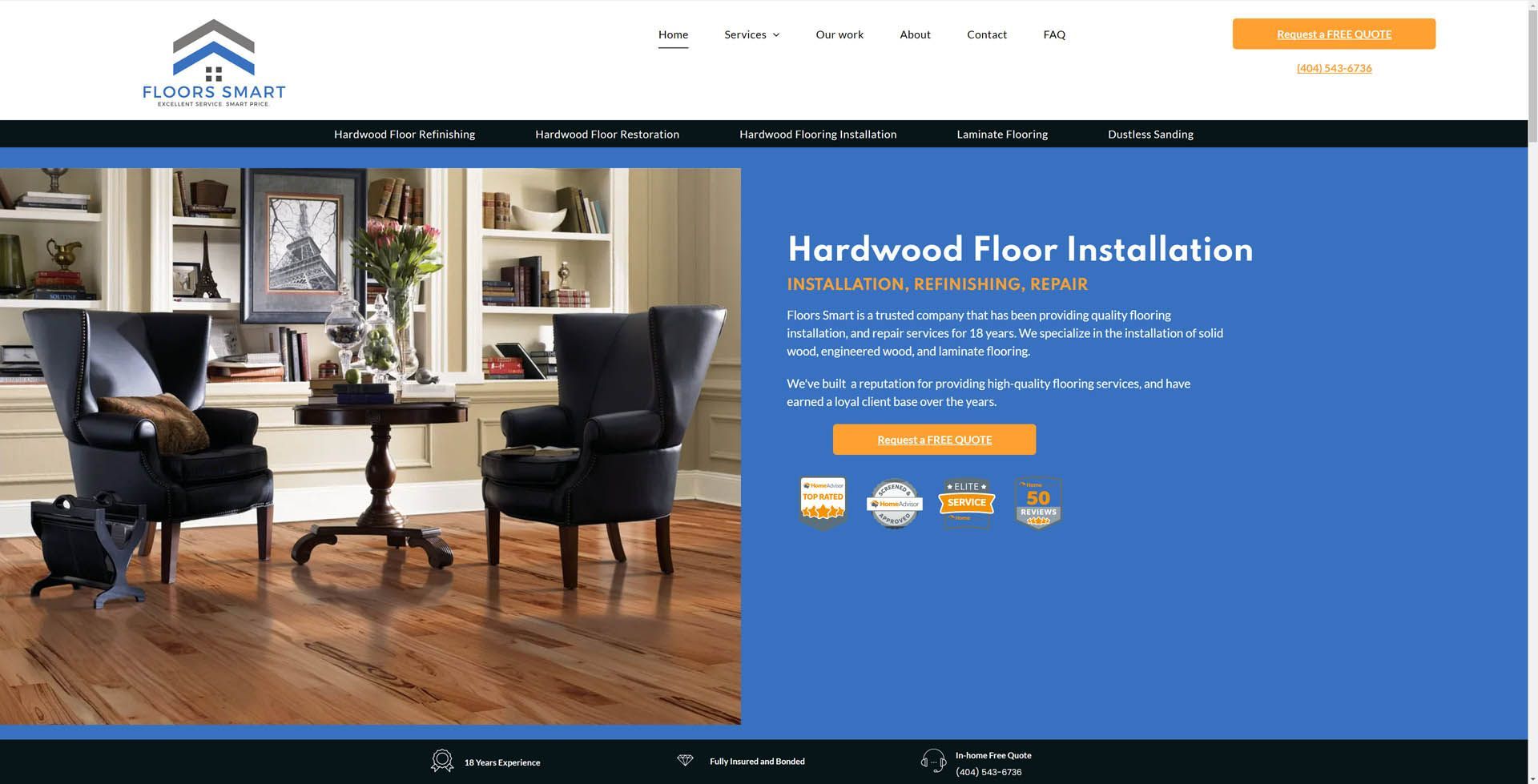 A screenshot of a website for hardwood floor installation.