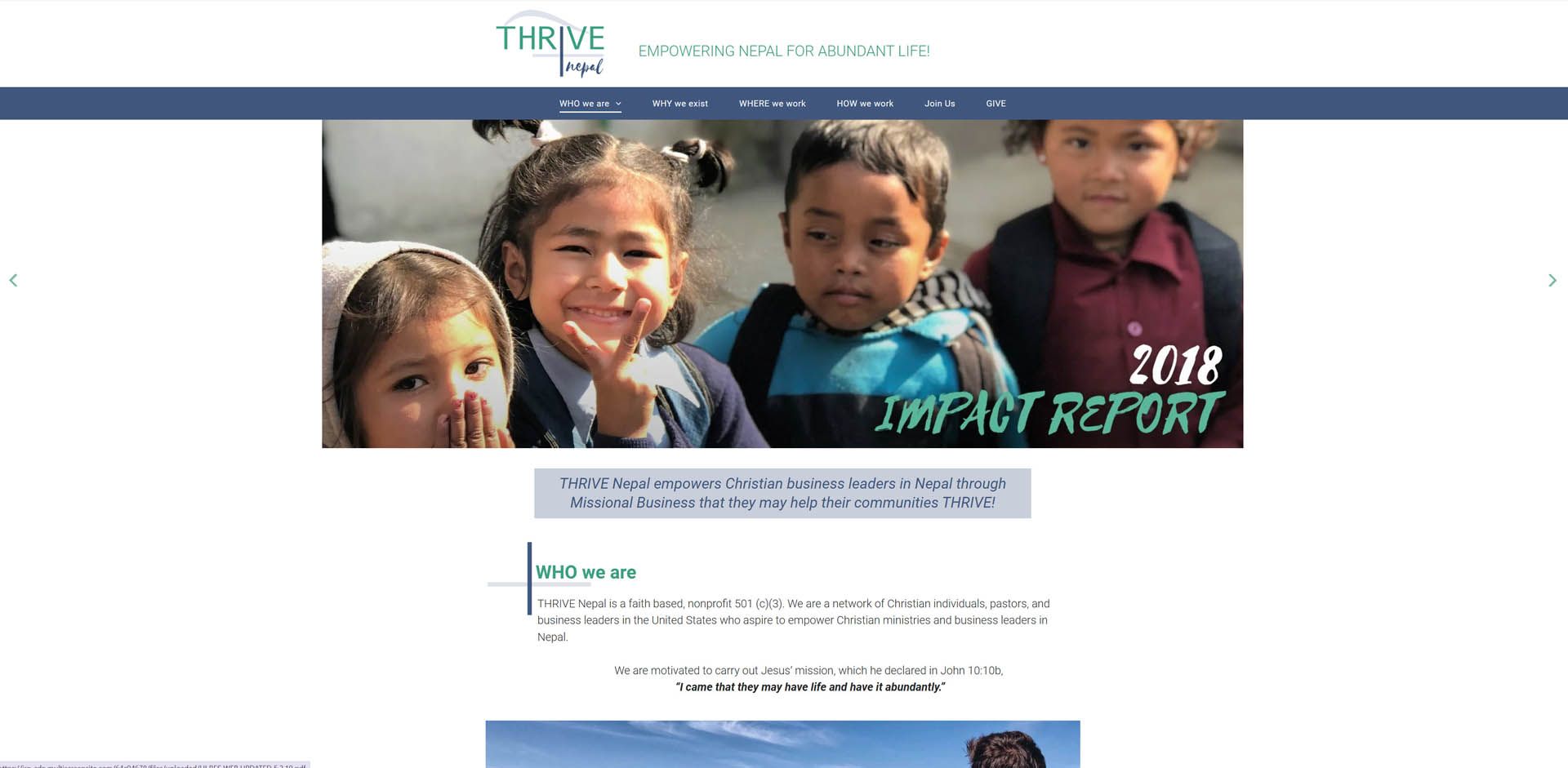 A screenshot of a website with a picture of children on it.