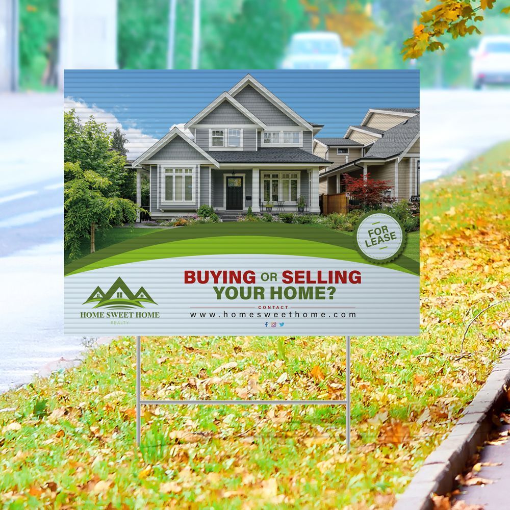 A yard sign that says buying or selling your home