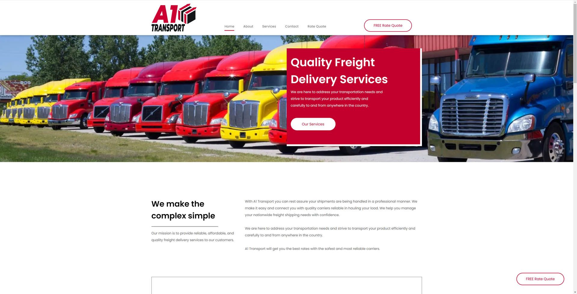 A row of trucks are parked next to each other on a road.