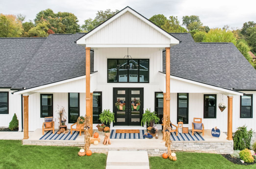 A before and after photo of a room with hardwood floors and windows.