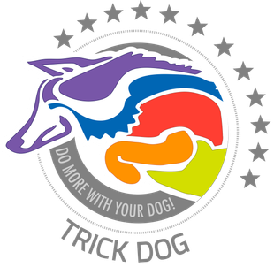 Colorful dog head logo with stars and text: "Do more with your dog! Trick Dog".