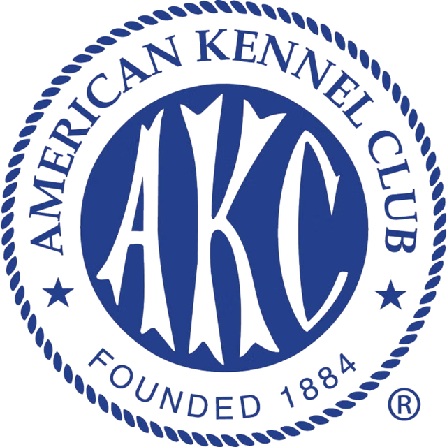 American Kennel Club logo: Blue circle with "AKC" in white, surrounded by "AMERICAN KENNEL CLUB" and "FOUNDED 1884".