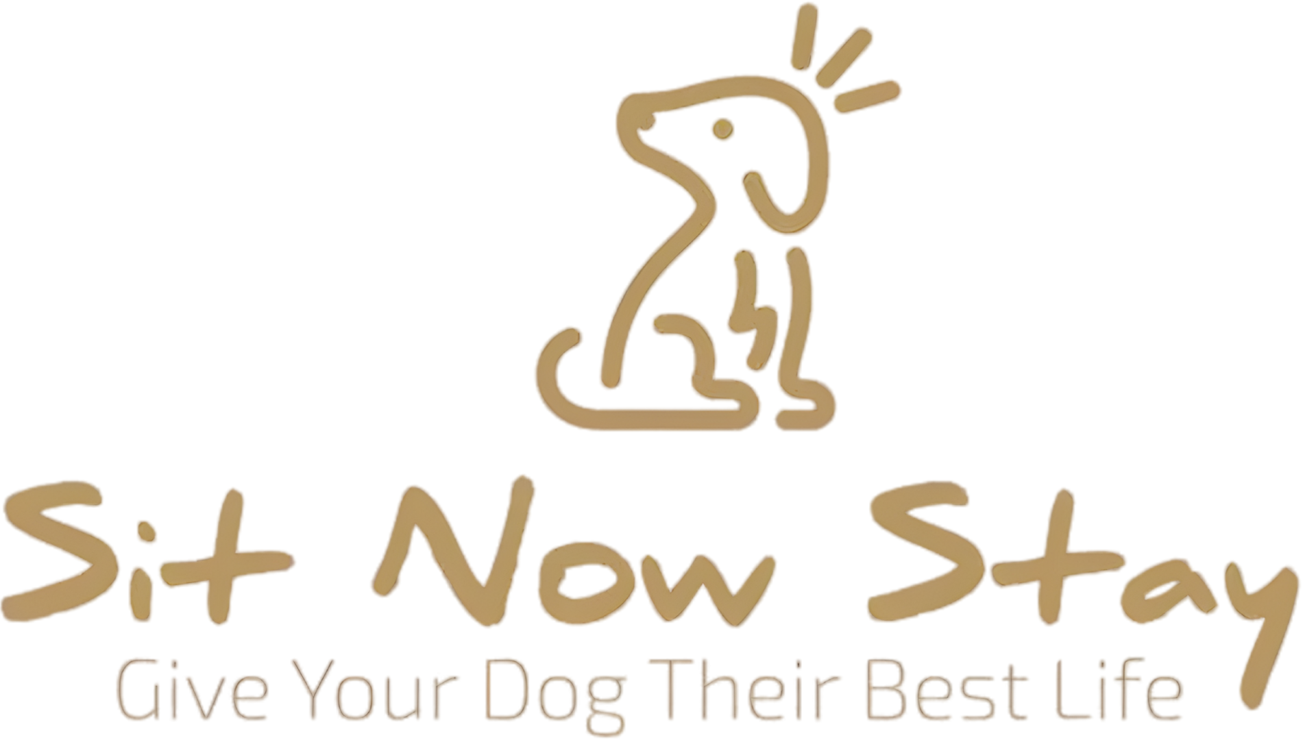 Logo of a dog sitting with rays above its head, with text