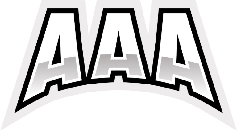 The logo for the aaa basketball team is black and white.
