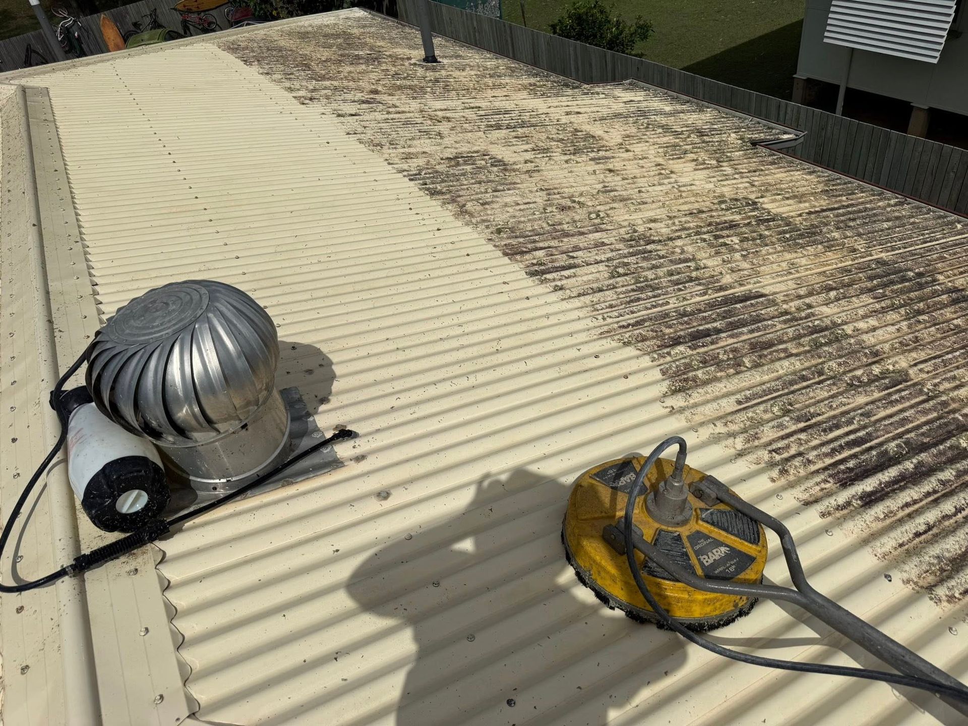 A Roof Surface Being Pressure Cleaned — CPR Exterior Cleaning in Moore Park Beach, QLD