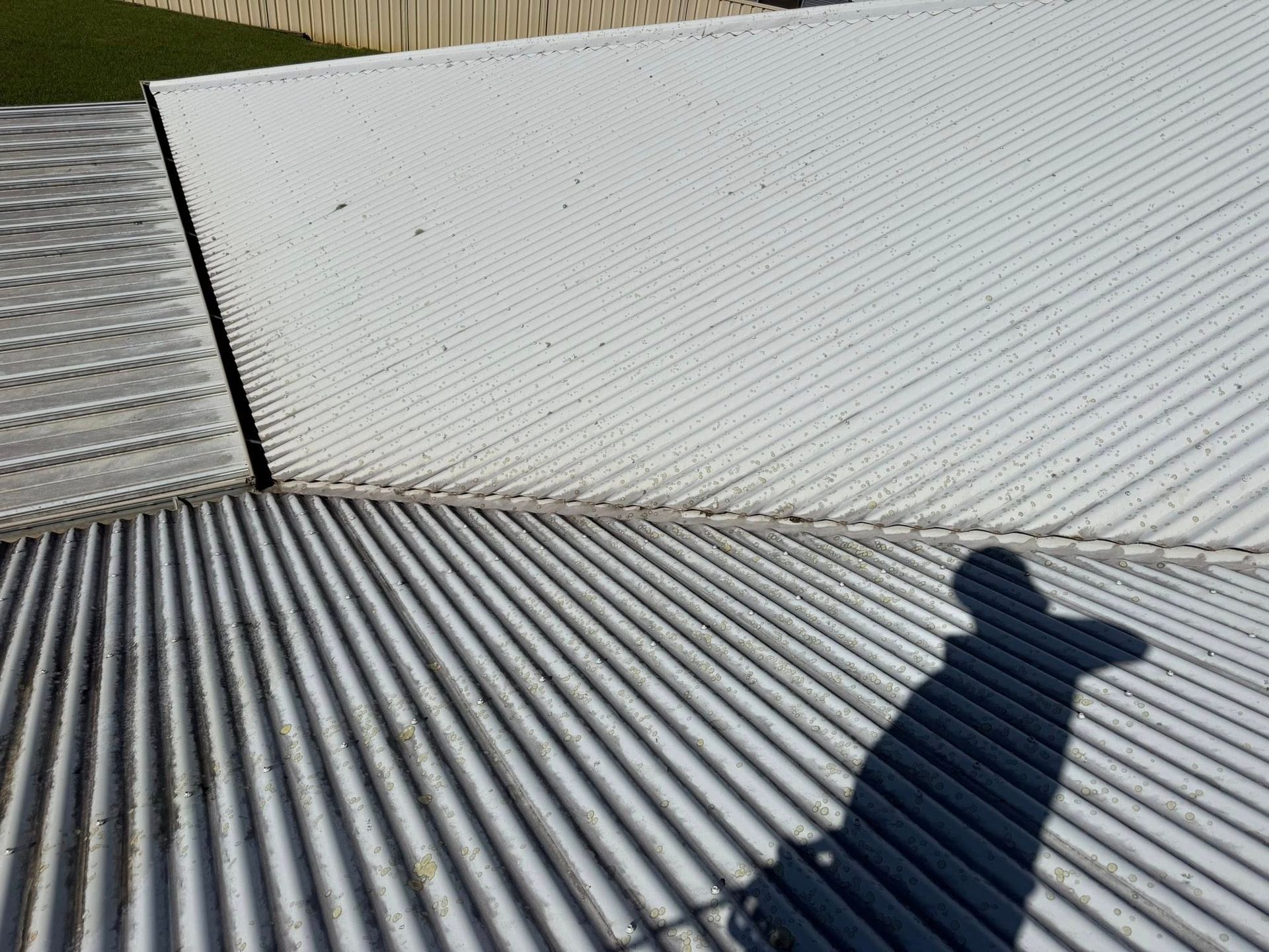A Silhouette of a Person Standing on a White, Corrugated Metal Roof — CPR Exterior Cleaning in Bundaberg North, QLD