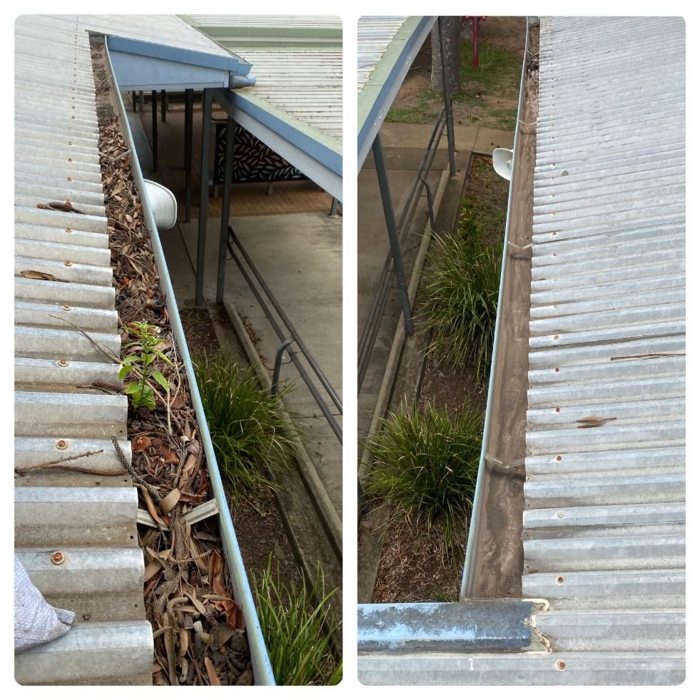 Before and After Picture of a Gutter on a Roof — CPR Exterior Cleaning in Innes Park, QLD