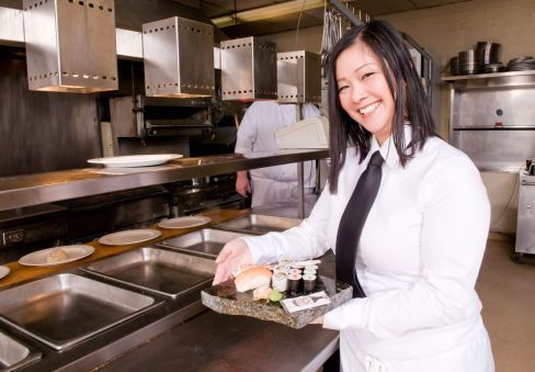 A waitress at work in a Japanese restaurant in Moonee Ponds