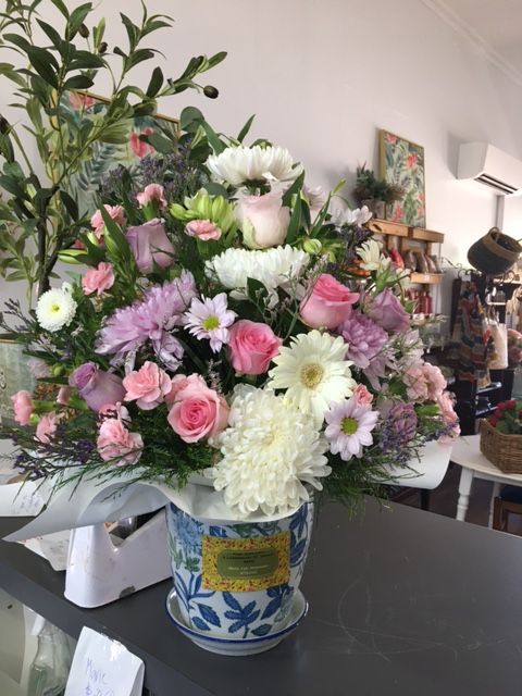 A Blue and White Vase Filled with Pink and White Flowers — Fiori With Love in Ingham, QLD