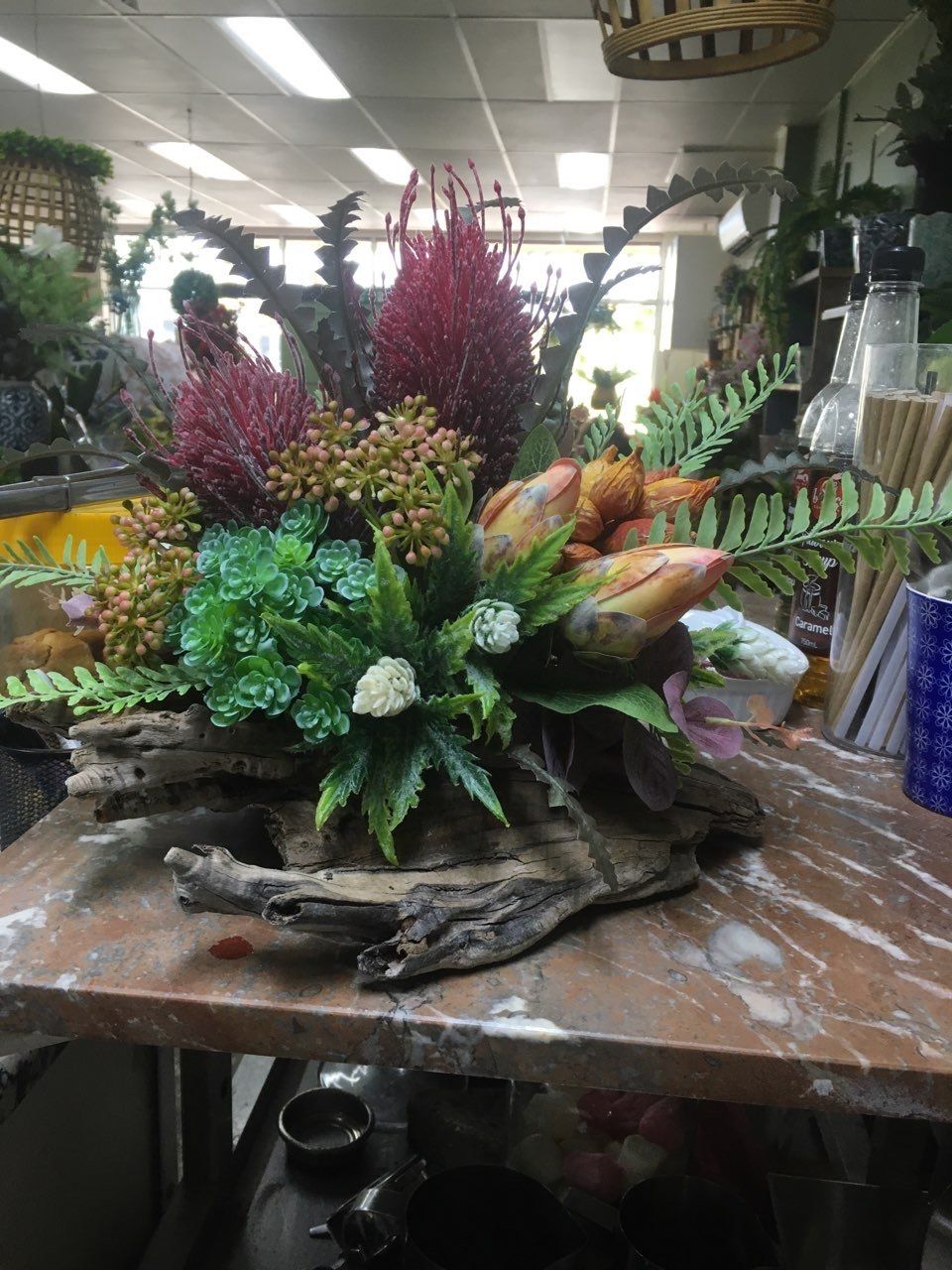 Flower Centrepiece with Wooden Stand — Your Local Florist in Ingham