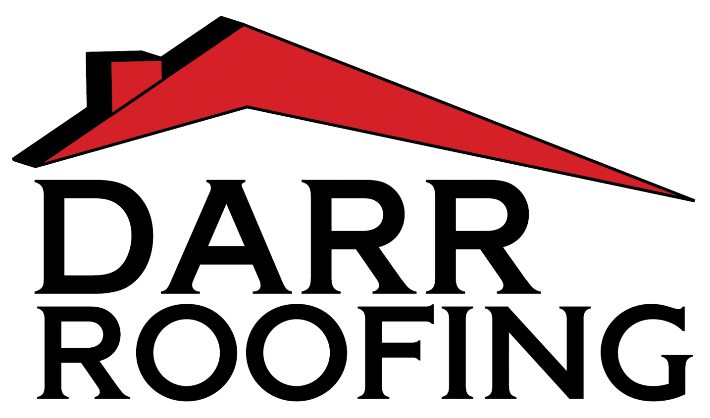 Logo for Darr Roofing: red roof design above black text.