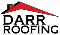 Logo for Darr Roofing: red roof design above black text.