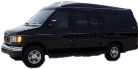 A black van is parked on a white background
