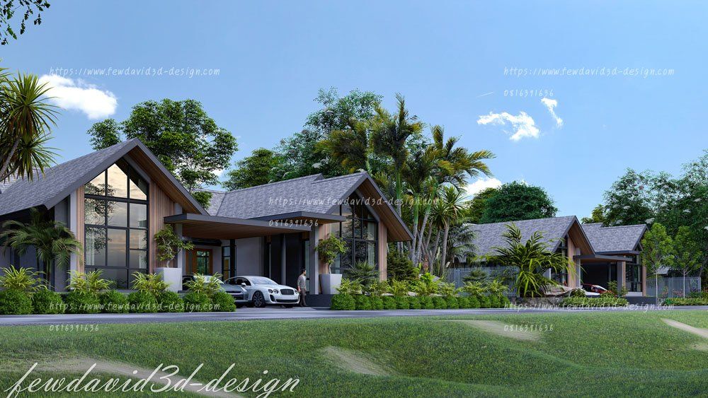 แบบบ้านชั้นเดียว,สถาปนิก,วิศวกร,เขียนแบบก่อสร้าง,โมเดิร์น,สระว่ายน้ำ,หลังคาซีดาร์