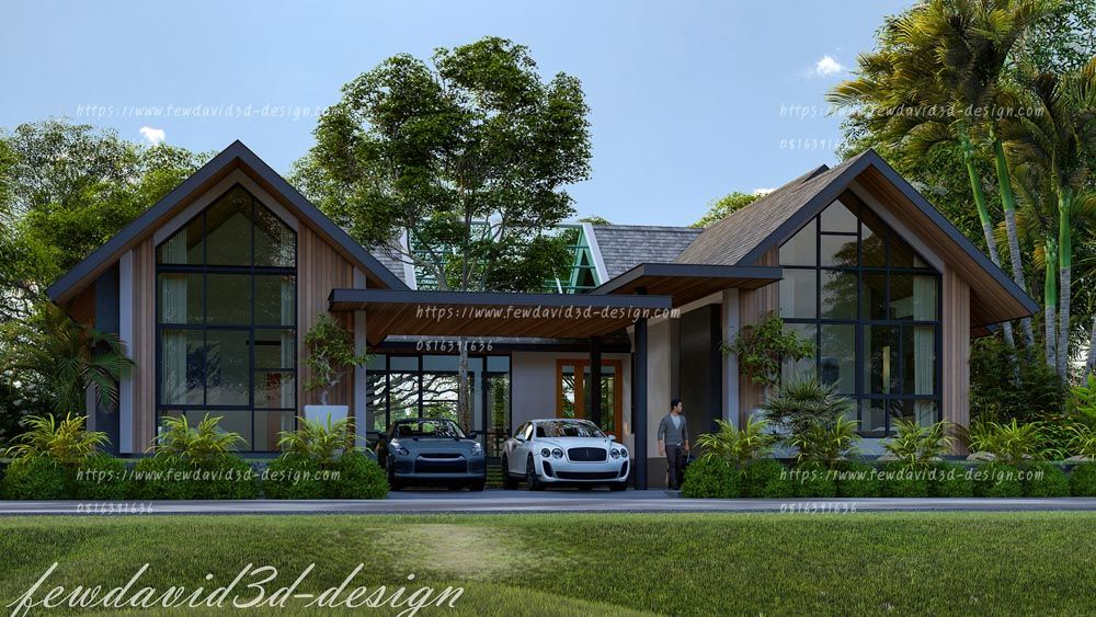 แบบบ้านชั้นเดียว,สถาปนิก,วิศวกร,เขียนแบบก่อสร้าง,โมเดิร์น,สระว่ายน้ำ,หลังคาซีดาร์