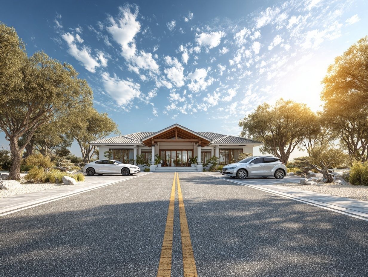 A straight long road with cars heading directly into a house entrance, illustrating harmful Feng Shui.