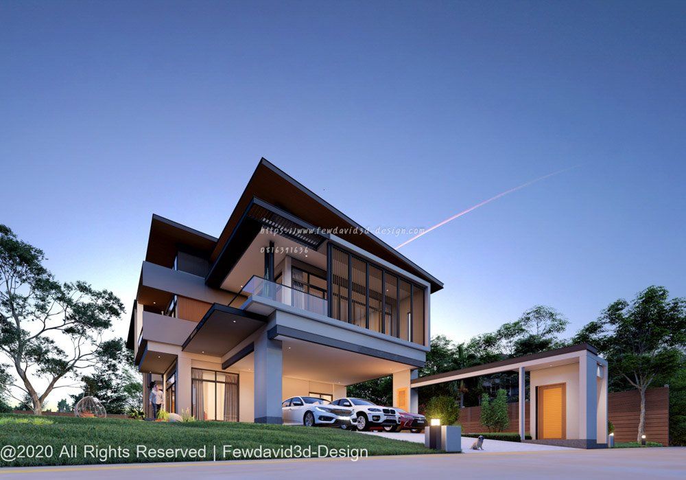 บ้านโมเดิร์นผสมไม้ระแนง สร้างมิติให้ตัวอาคาร รับออกแบบบ้านโมเดิร์น
