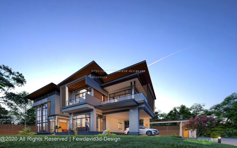 บ้านโมเดิร์นพร้อมพื้นที่สวนเขียวรอบบ้าน รับออกแบบบ้านโมเดิร์น
