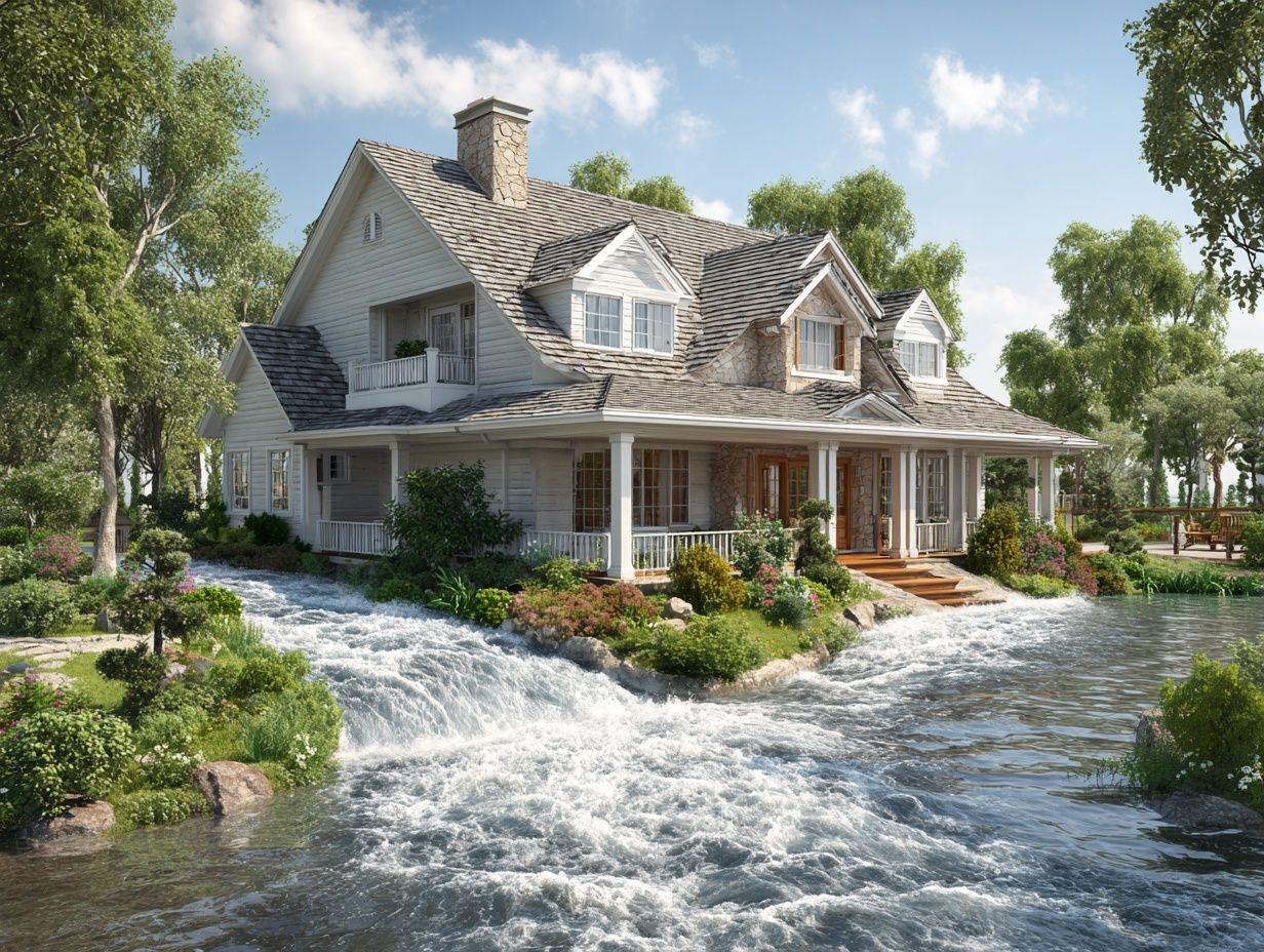 A house with a canal or water stream running right through the middle of the property, symbolizing severe Feng Shui loss.