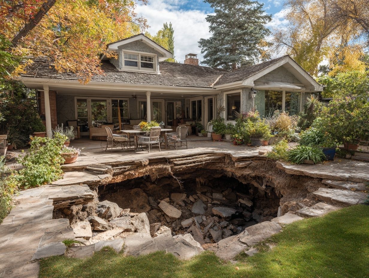 A house with a sunken pit in the middle of its yard or center, showing instability and bad energy collection.