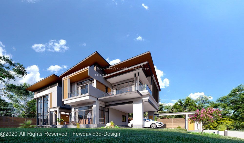 บ้านโมเดิร์นดีไซน์หรูหรา พร้อมหน้าต่างกระจกขนาดใหญ่ รับออกแบบบ้านโมเดิร์น
