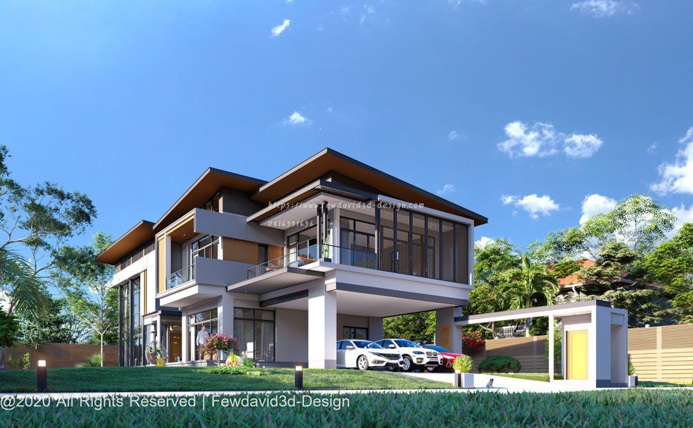 บ้านโมเดิร์นสีเทาอ่อน โทนเรียบง่าย ทันสมัย รับออกแบบบ้านโมเดิร์น
