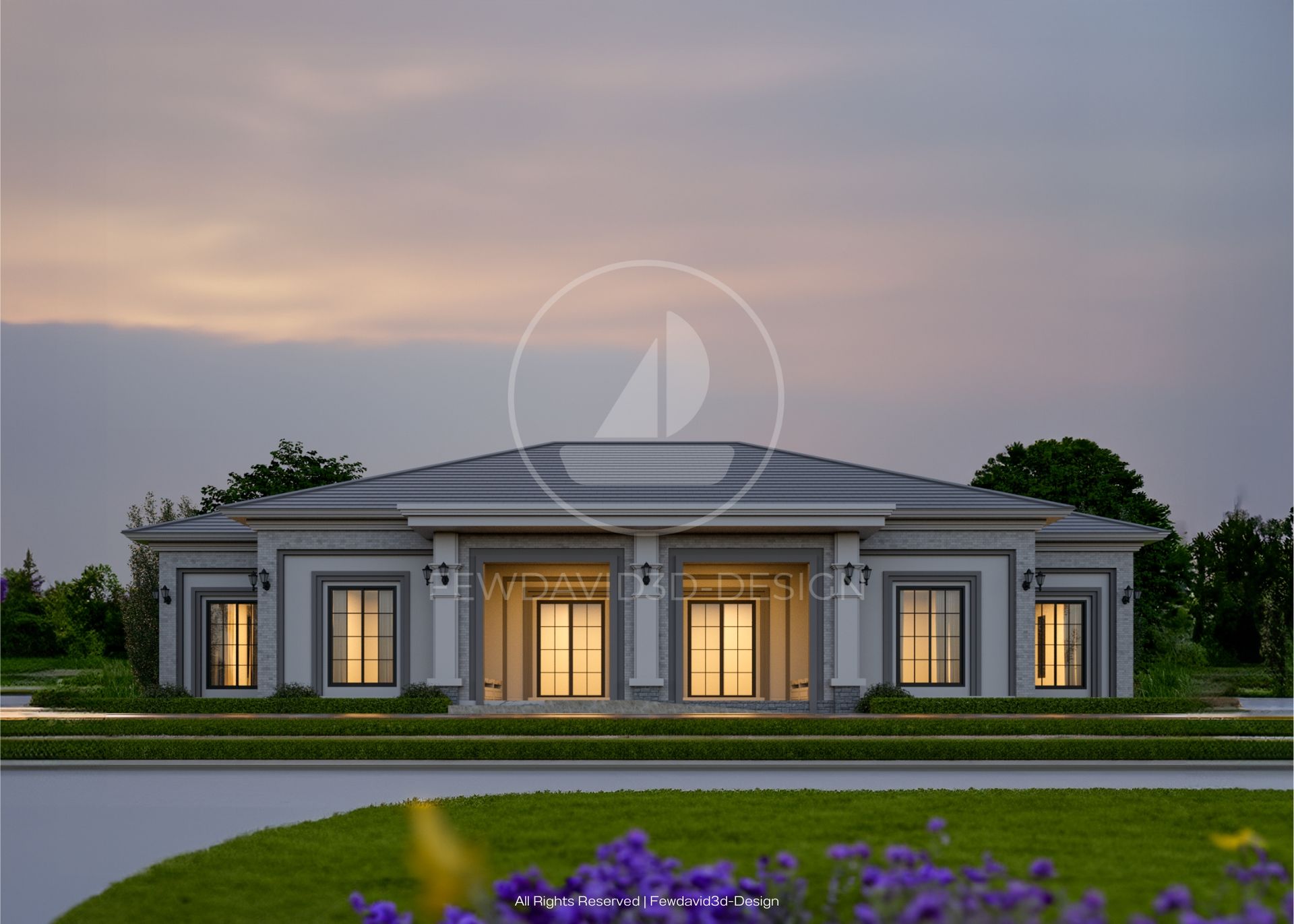 ภาพบ้านชั้นเดียวสไตล์หรูหราสมัยใหม่ โดย FEWDAVID3D-DESIGN