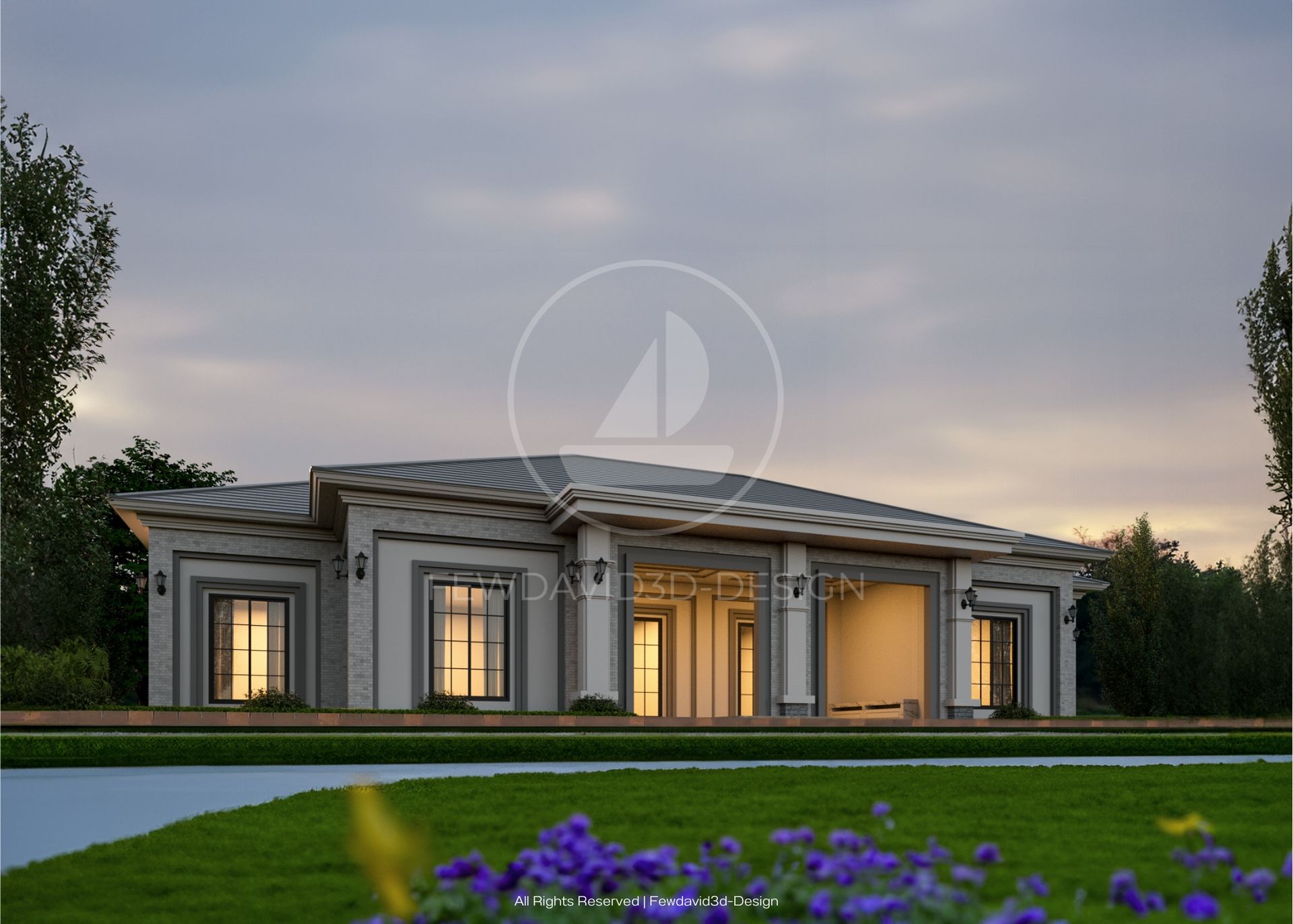 ภาพบ้านชั้นเดียวสไตล์หรูหราสมัยใหม่ โดย FEWDAVID3D-DESIGN