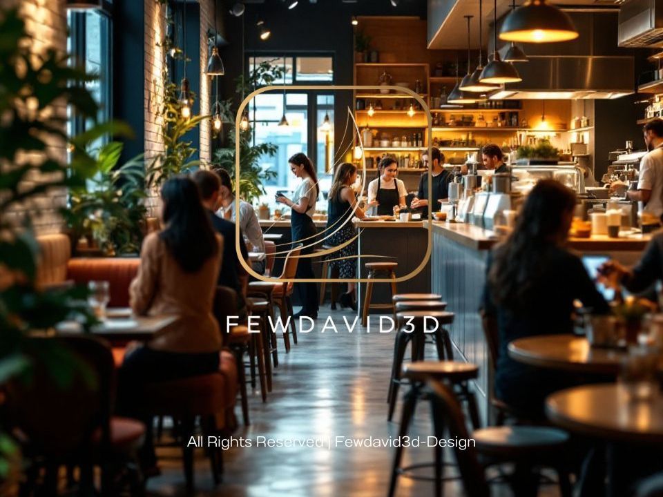 ร้านกาแฟที่มีบรรยากาศคึกคักด้วยการจัดแสงสไตล์ทันสมัย ภายในตกแต่งด้วยไม้และแสงอุ่น เหมาะสำหรับการนั่งจิบกาแฟและทำงาน
