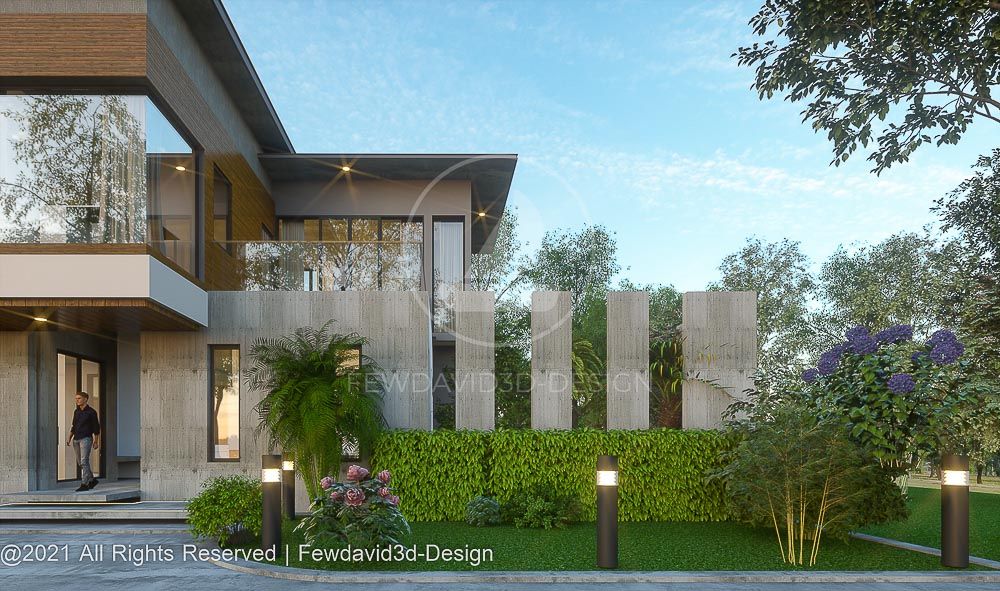 โฮมออฟฟิศ 2 ชั้น สไตล์โมเดิร์นทันสมัย พร้อม 4 ห้องนอน 6 ห้องน้ำ และพื้นที่สวนสีเขียวที่ออกแบบอย่างลงตัว