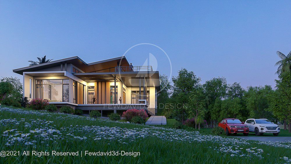 บ้านโมเดิร์นพร้อมสระว่ายน้ำ เชื่อมต่อพื้นที่ภายในและภายนอก รับออกแบบบ้านโมเดิร์น
