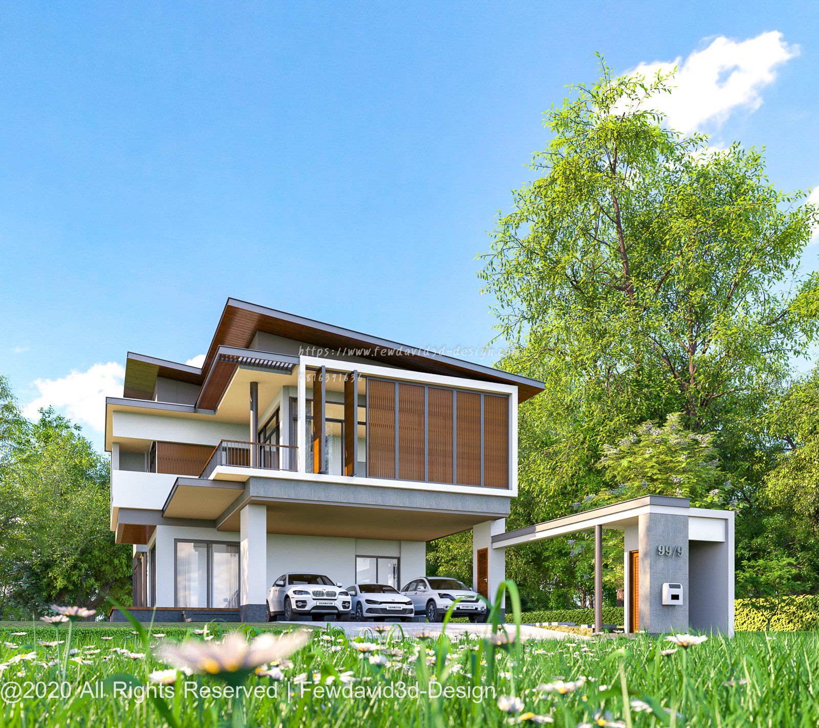 บ้านโมเดิร์นตกแต่งด้วยไม้จริง เพิ่มความอบอุ่น รับออกแบบบ้านโมเดิร์น
