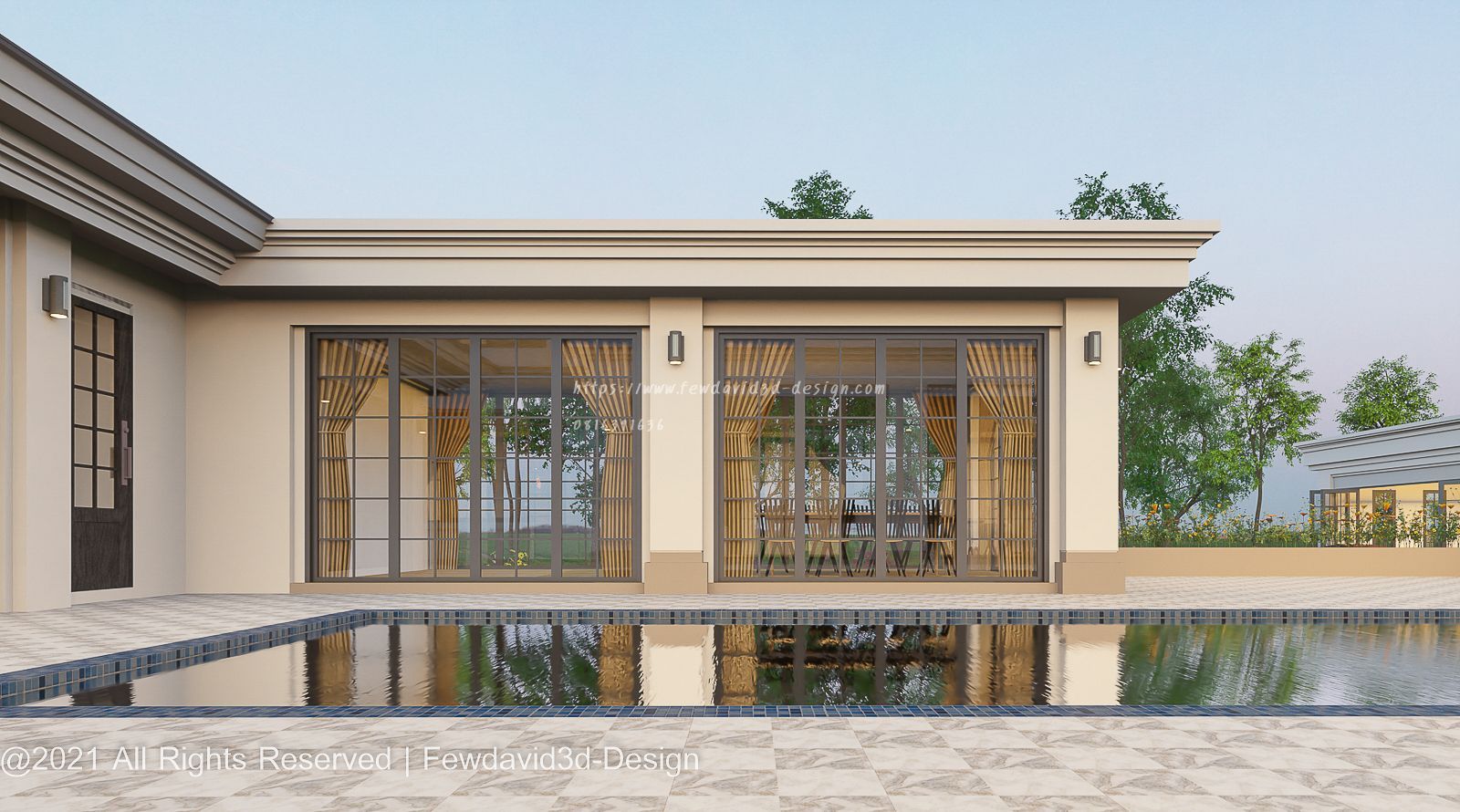 ภาพเรนเดอร์ บ้านพักอาศัย 2 ชั้น สไตล์โมเดิร์นคลาสสิค คุณญาติกาฯ จ.ระยอง โดย FEWDAVID3D-DESIGN