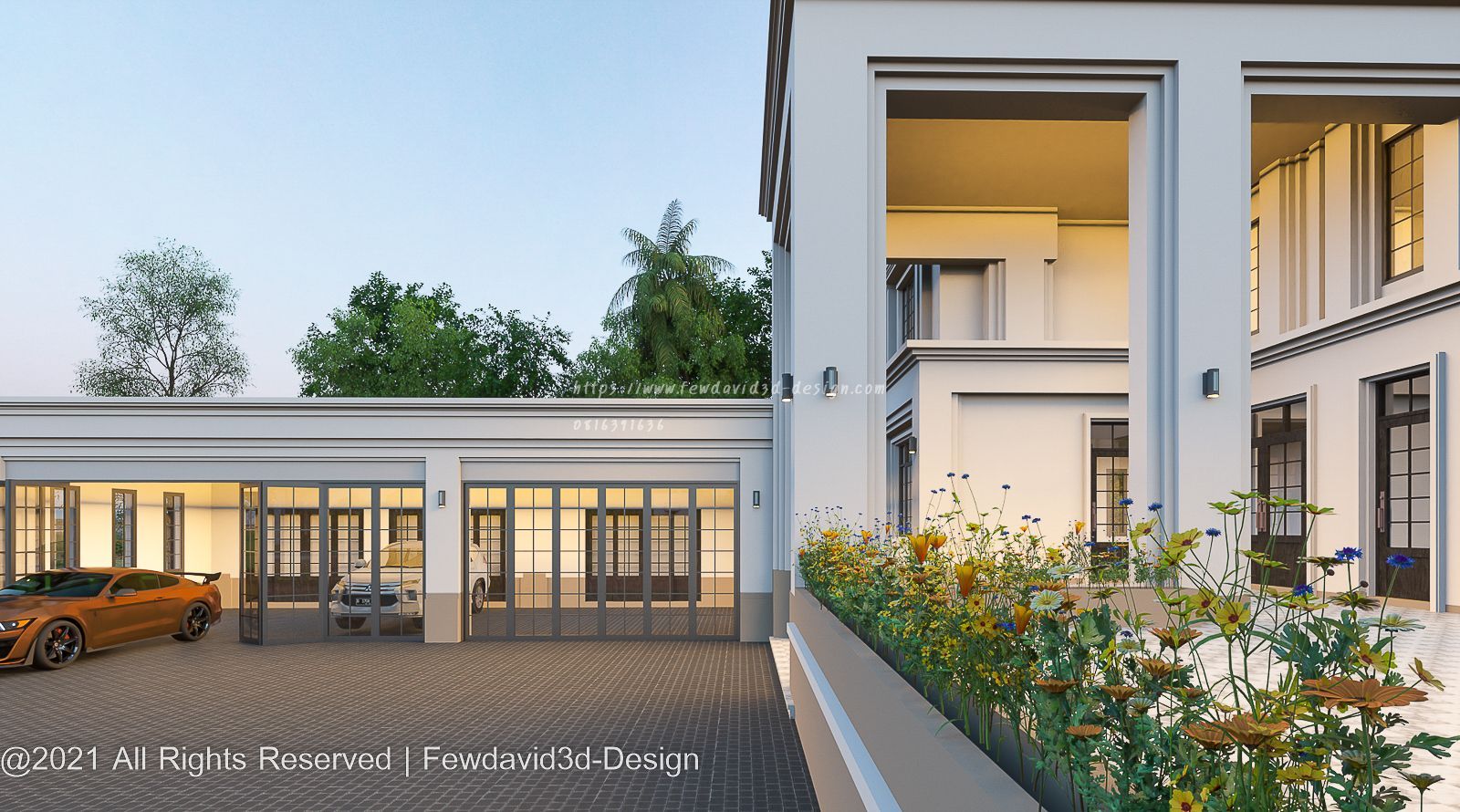 ภาพเรนเดอร์ แบบบ้านโมเดิร์นคลาสสิค 2 ชั้น จ.ระยอง FEWDAVID3D-DESIGN