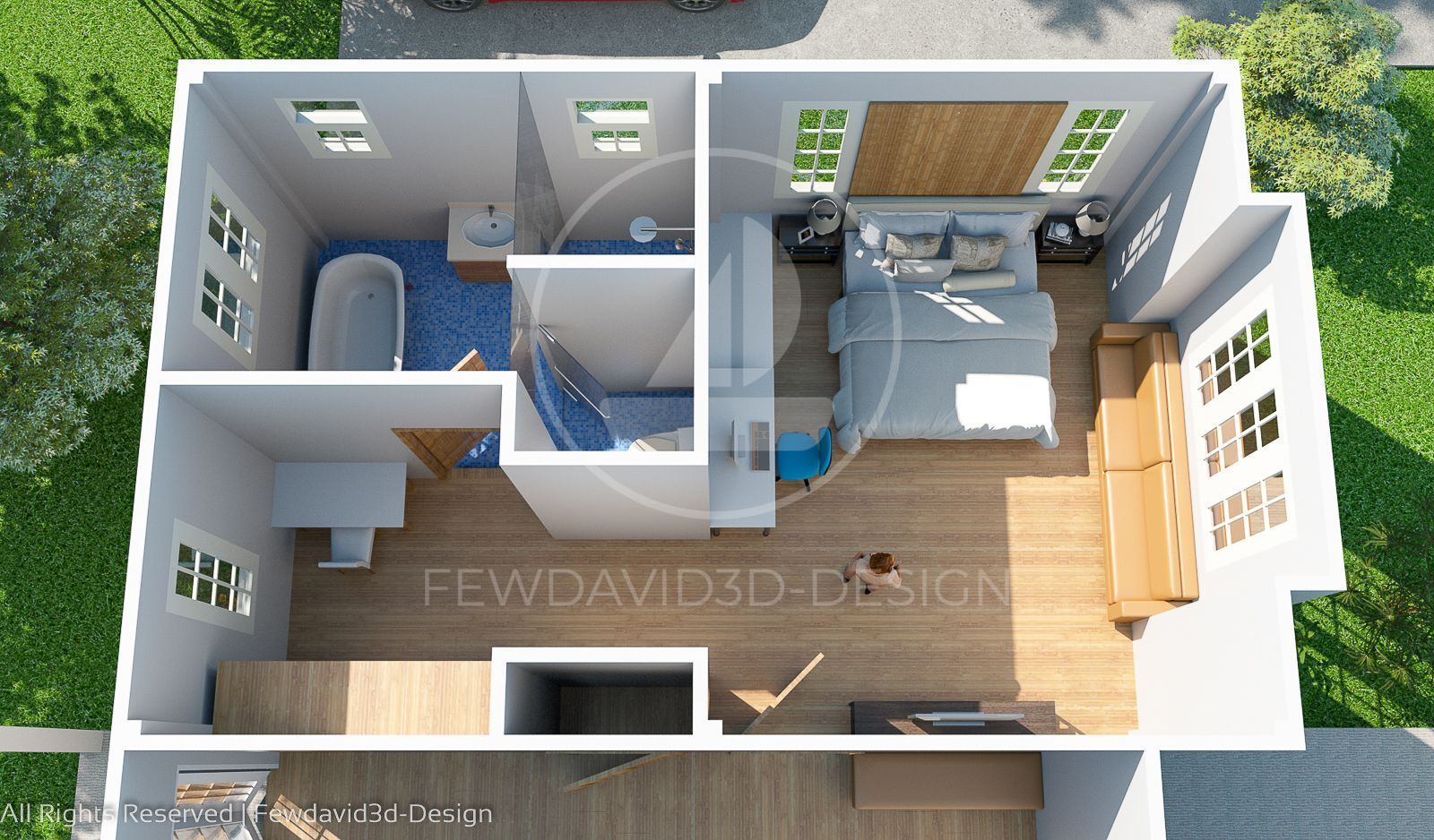 แปลนบ้านสไตล์คอทเทจออกแบบโดย Fewdavid3D-Design