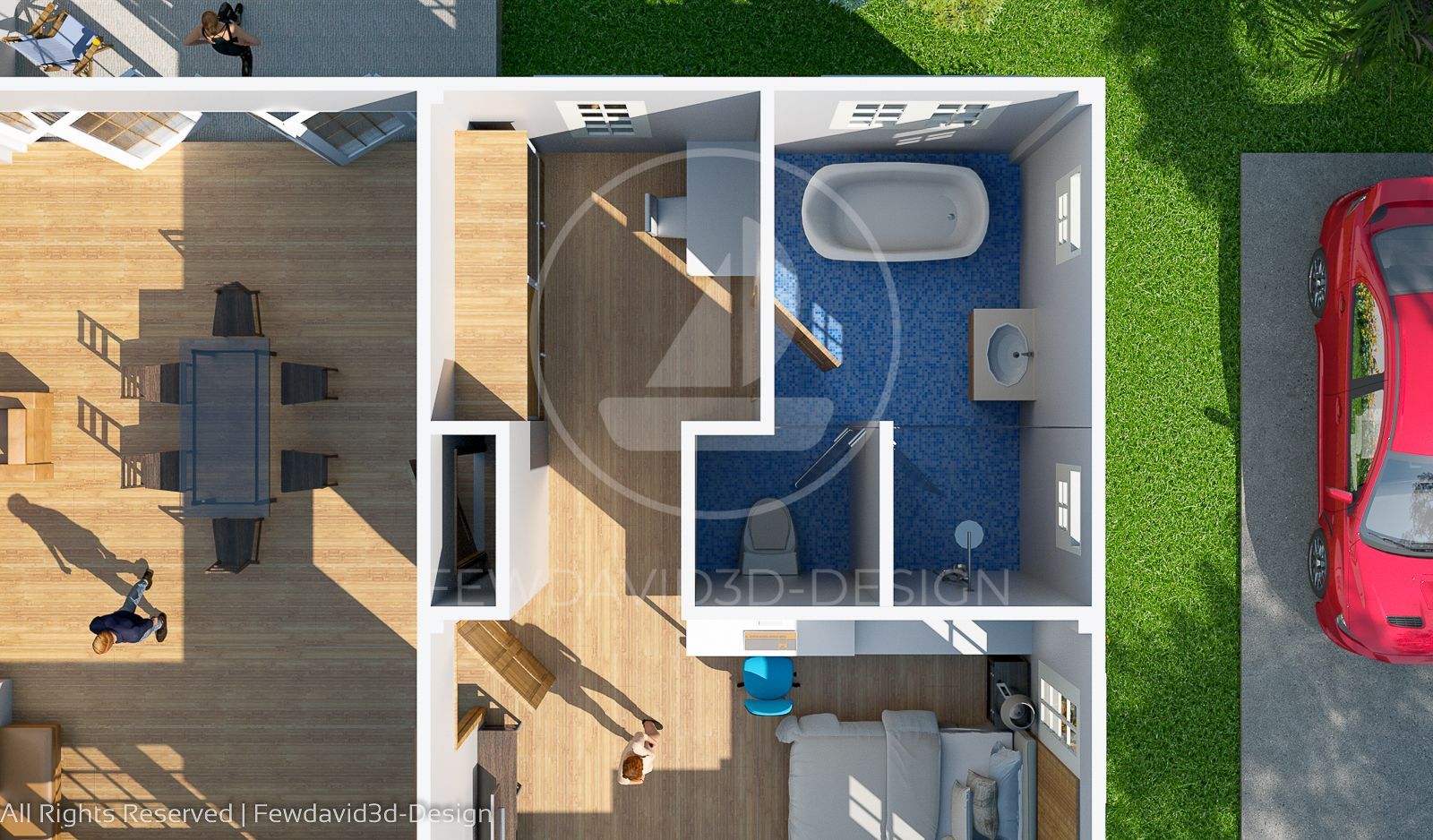 แปลนบ้านสไตล์คอทเทจออกแบบโดย Fewdavid3D-Design