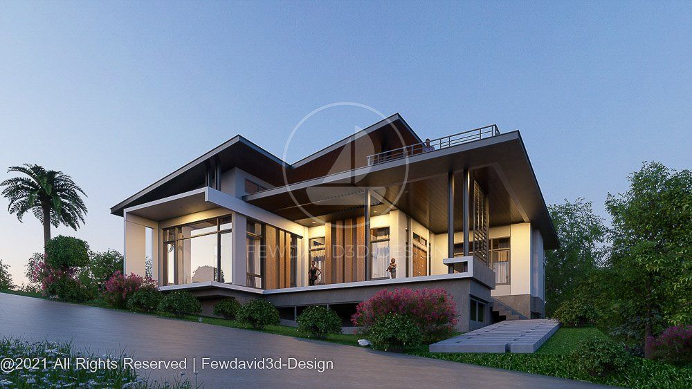 บ้านโมเดิร์นสไตล์รีสอร์ท พร้อมระเบียงกว้าง รับออกแบบบ้านโมเดิร์น
