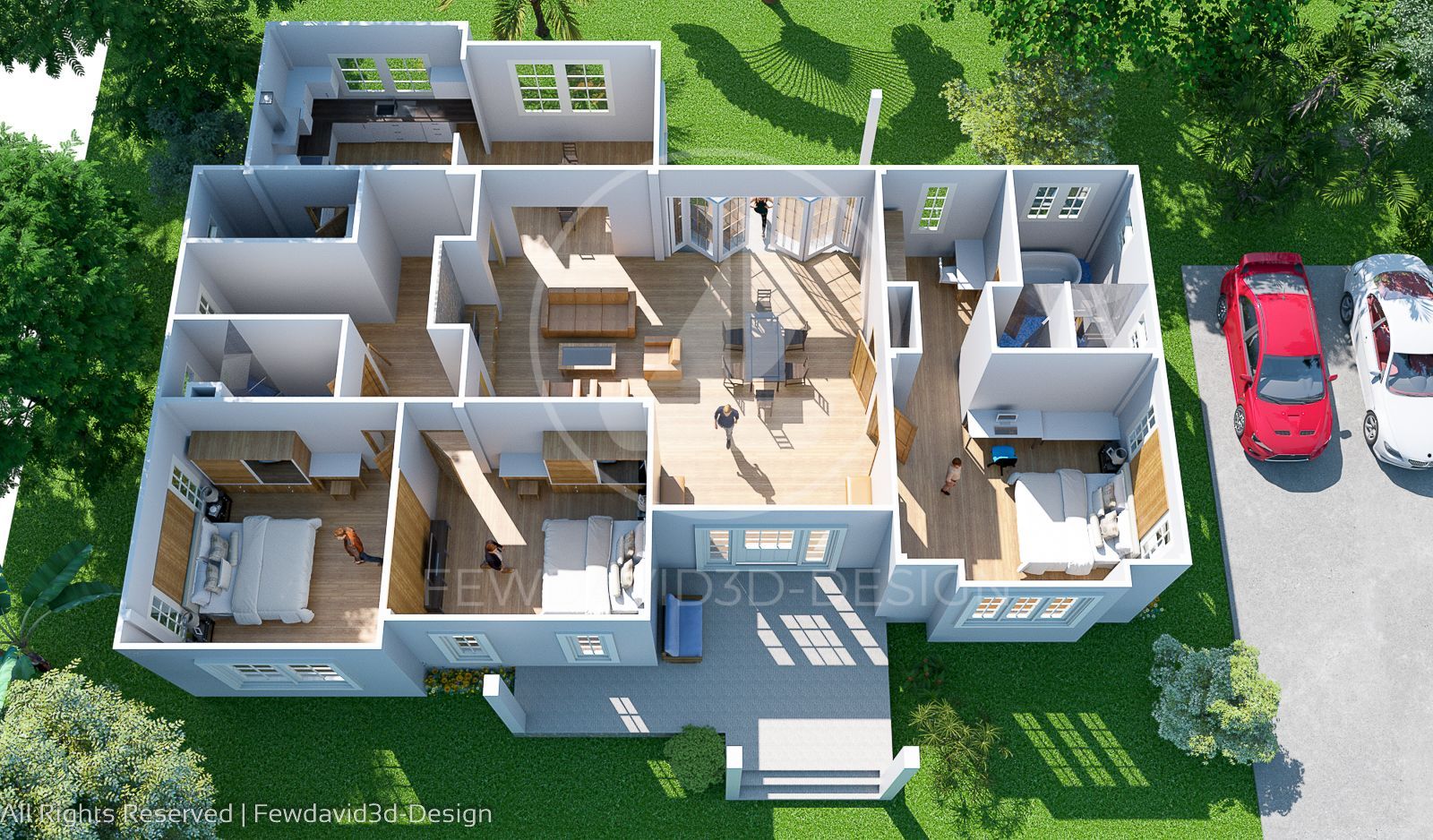 แปลนบ้านสไตล์คอทเทจออกแบบโดย Fewdavid3D-Design