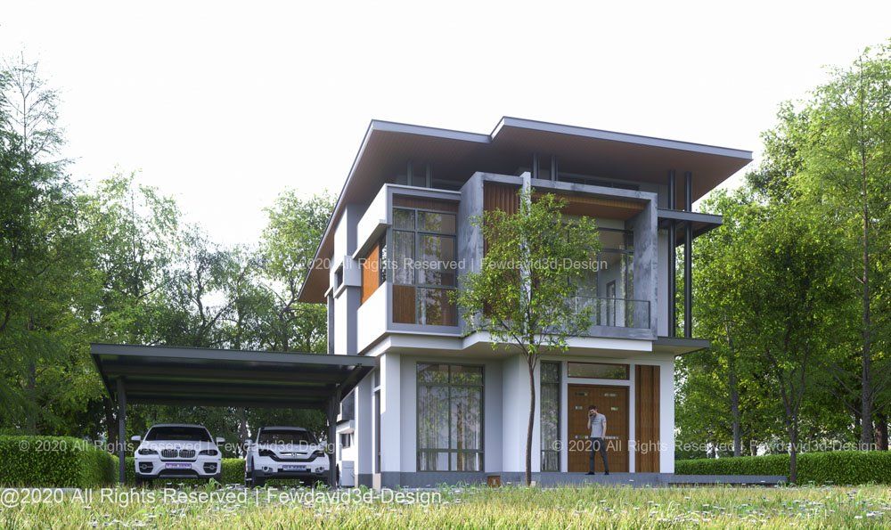 บ้านโมเดิร์นทรงกล่อง ดีไซน์มินิมอล พร้อมไฟซ่อน รับออกแบบบ้านโมเดิร์น
