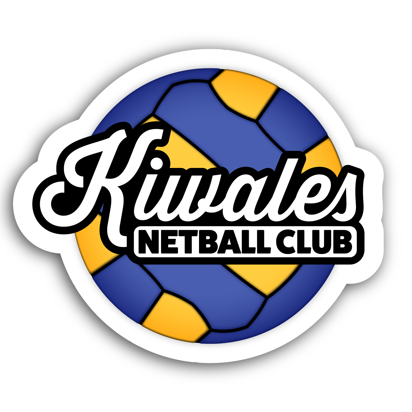 Kiwales Netball Club logo: blue and yellow netball with text overlay.