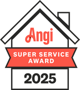 Angi Super Service Award badge with house outline and “2025” in black and red Allstar Electrical Cleveland Tennessee