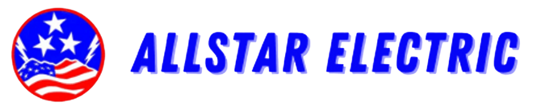 Allstar Electric logo with blue text and a red, white, and blue circular emblem