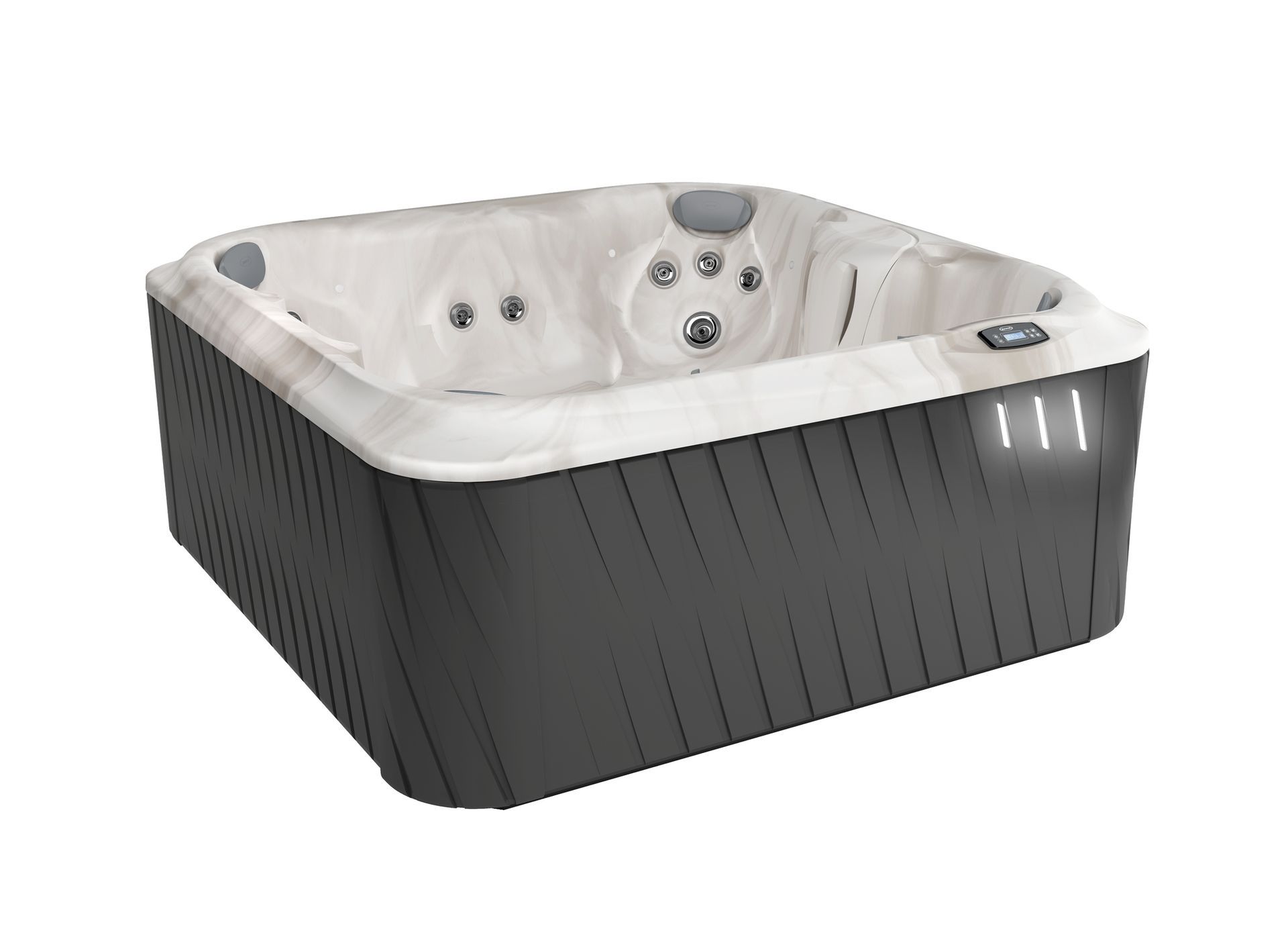 An aerial view of a white hot tub on a white background