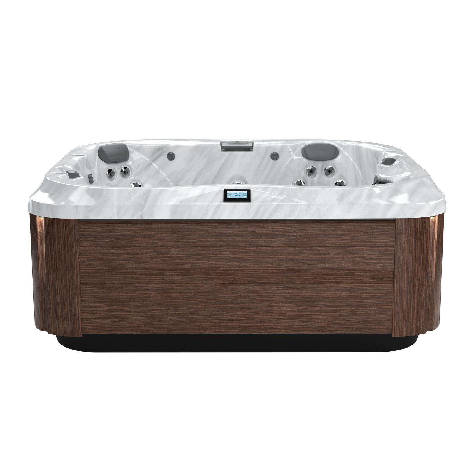 A white hot tub with a lot of jets on it