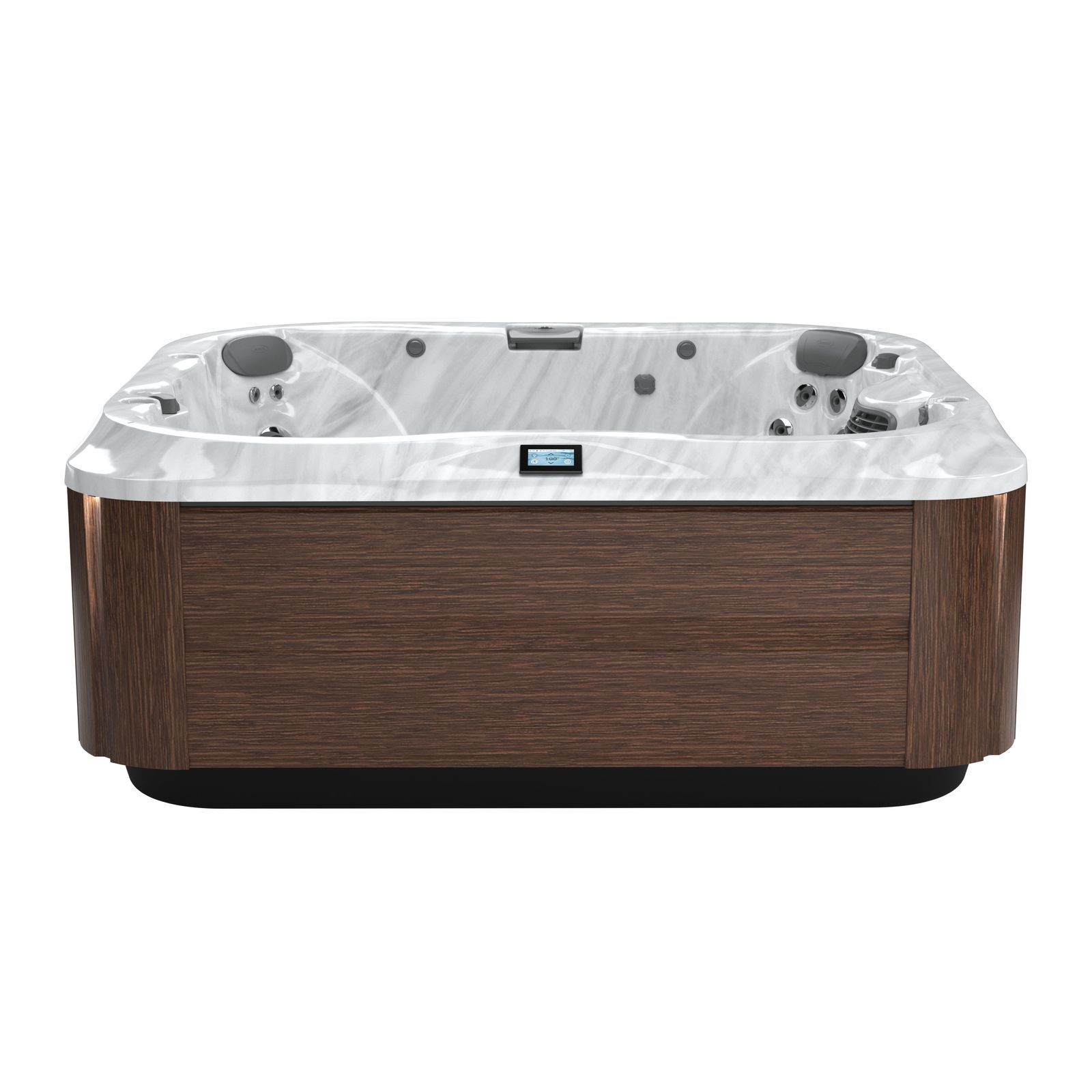 The bottom of a white hot tub with a black handle