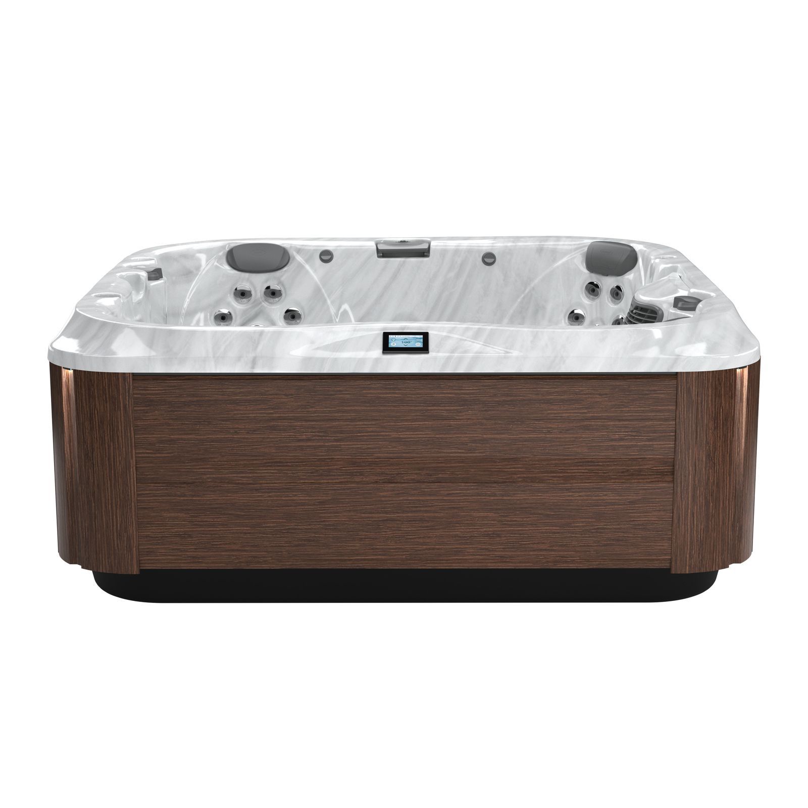 A white hot tub with a circle in the middle