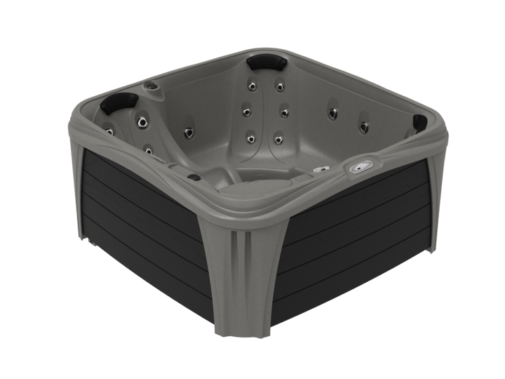A gray and black hot tub on a white background