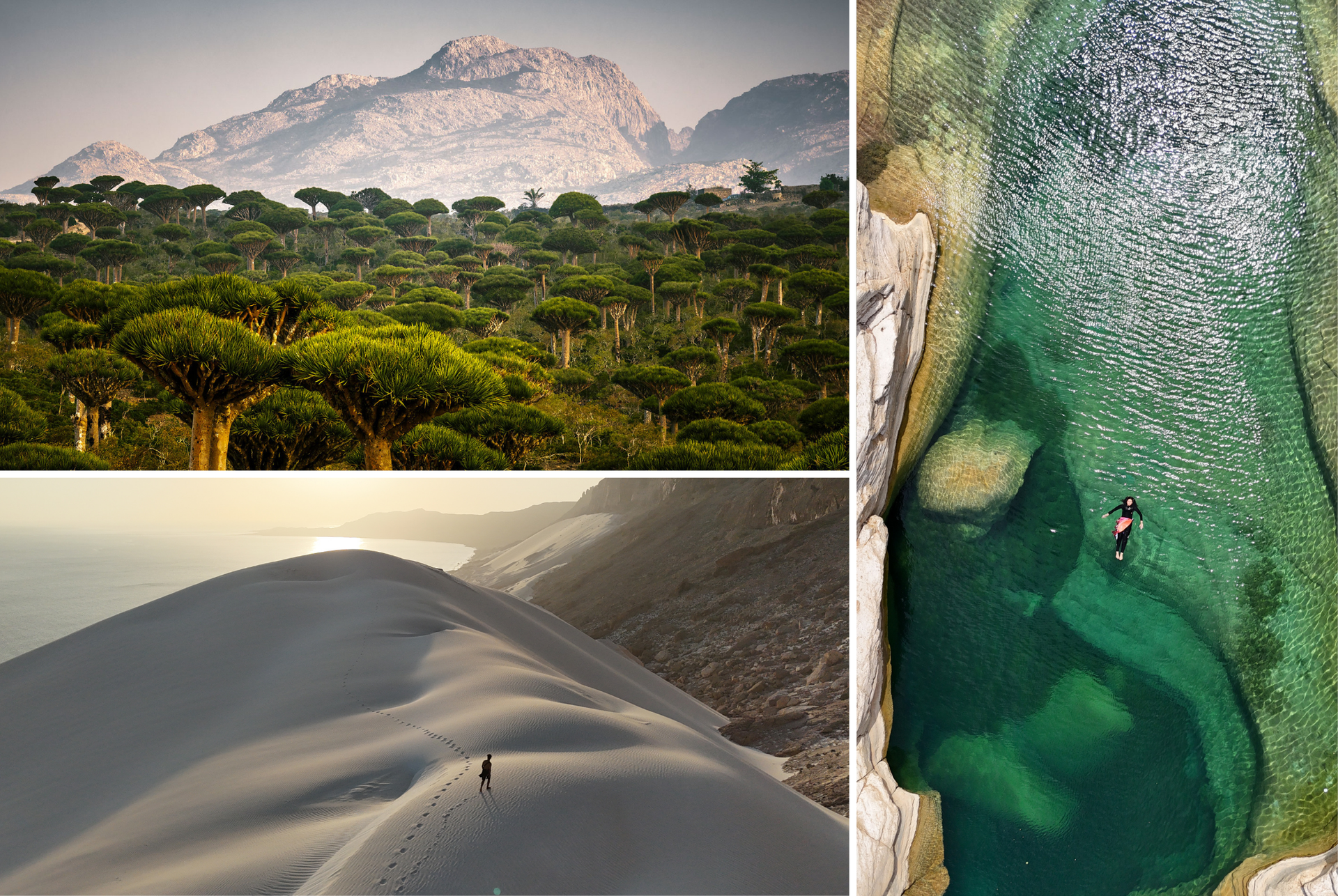 Drone capturing aerial footage over the cliffs and turquoise waters of Socotra Island.