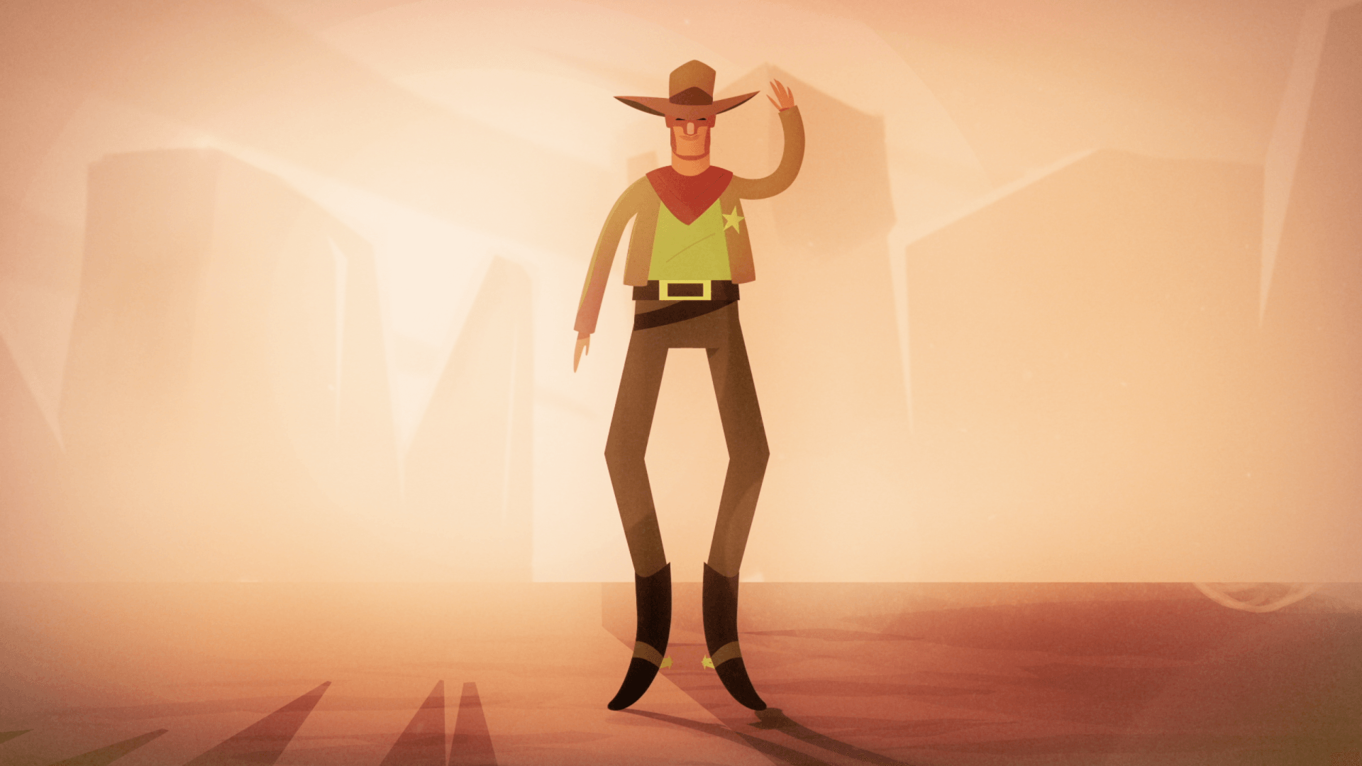 Um desenho animado de um cowboy dançando em uma sala.